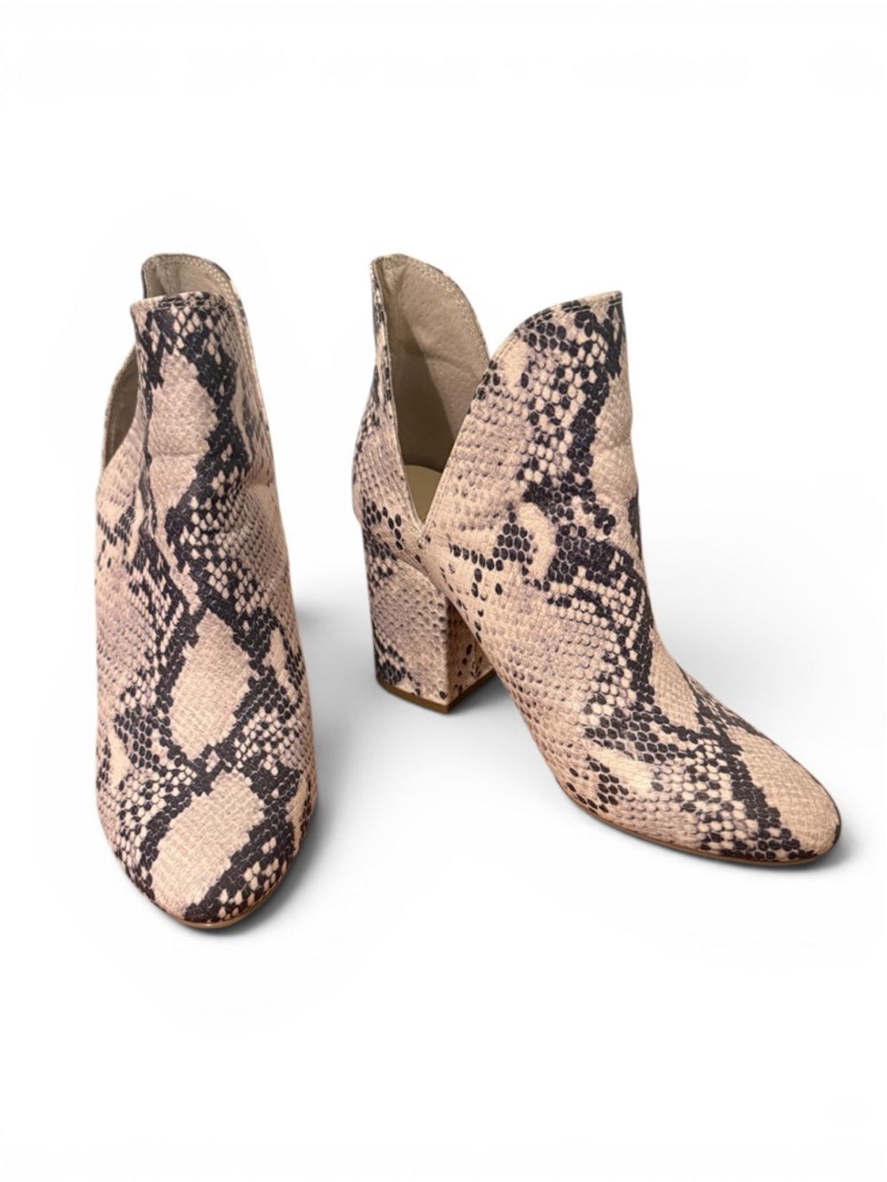 Steve Madden Snake-Print Block Heel Ankle Boots - Beige/Grey/Black Size 8